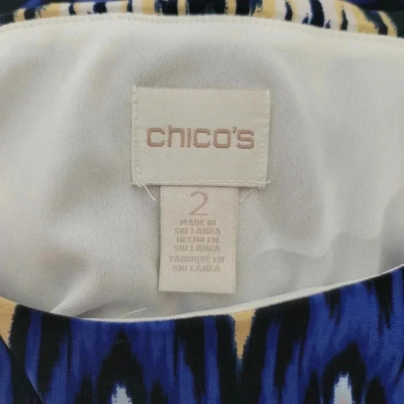 Chico’s Dress Blouson Aztek Print Slit Short Sleeves Lined Chico's size 2 L 12 - Picture 3 of 10